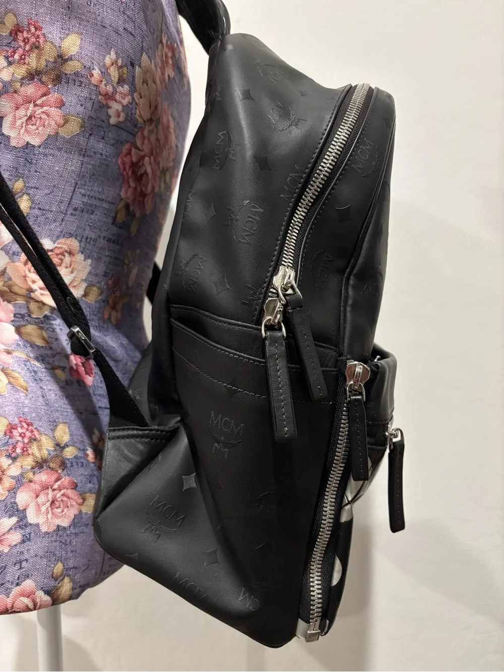 MCM Bionic Black Logo Backpack with Graphic Front Pocket